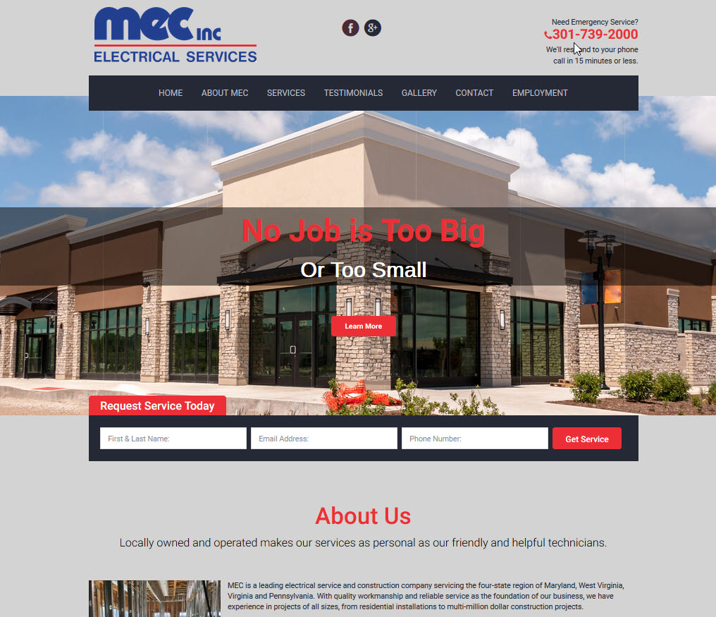 MEC, Inc. Electrical Services - Themed WordPress Web Design
